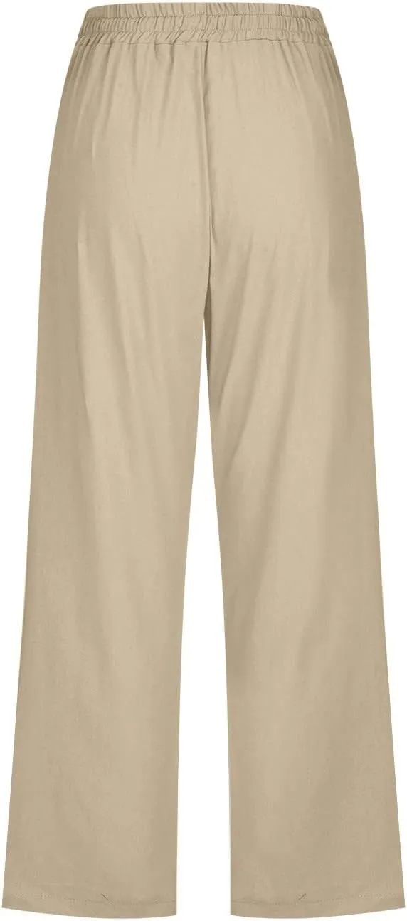 Linen Pants Women White Linen Pants Women Summer Pants 2024 Wide Leg Pants Woman Elastic Drastring Capris Trousers