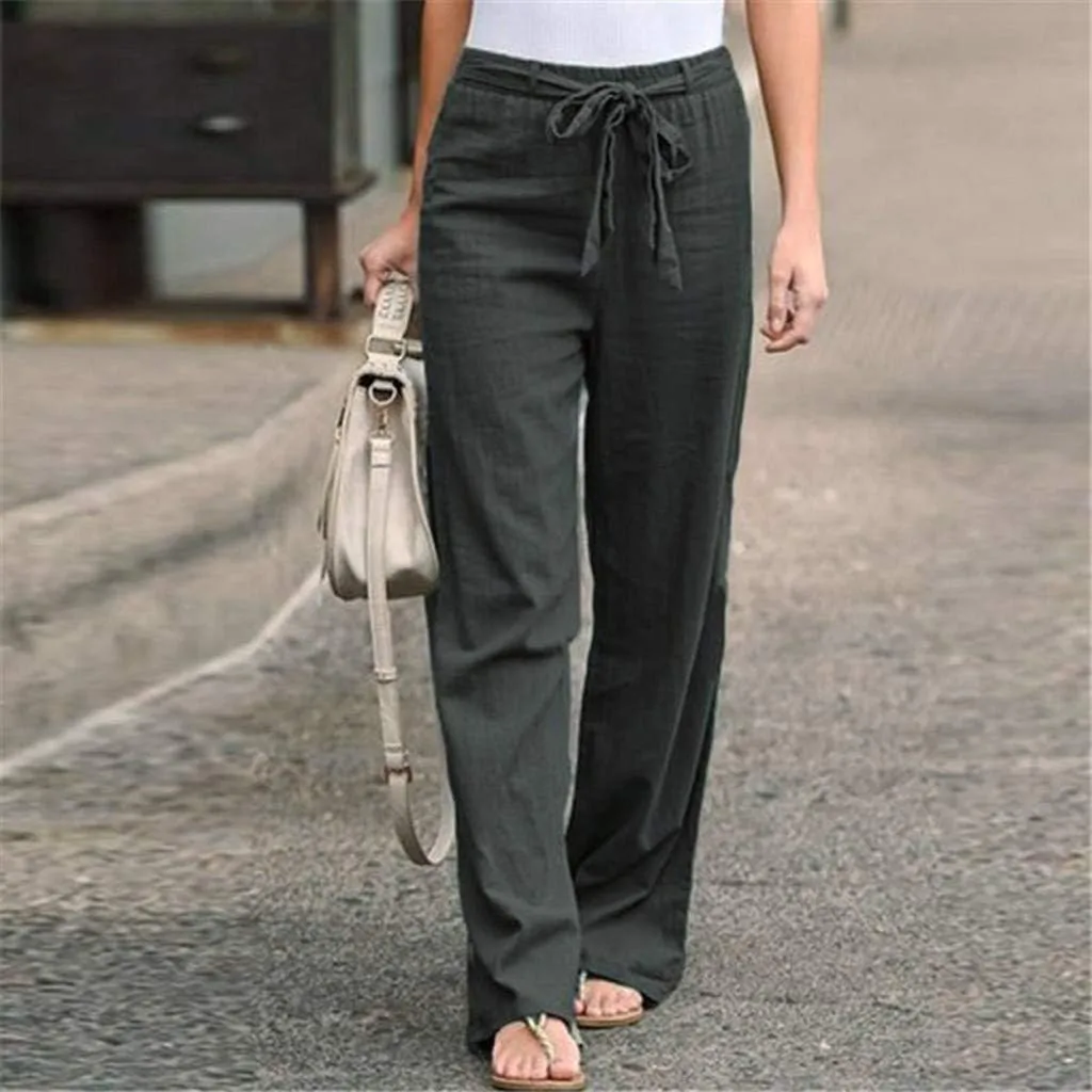 Linen Pants Women Wide Leg Yoga Pants for Women High Waisted Cargo Pants Women's Cotton Linen Casual Loose Drawstring