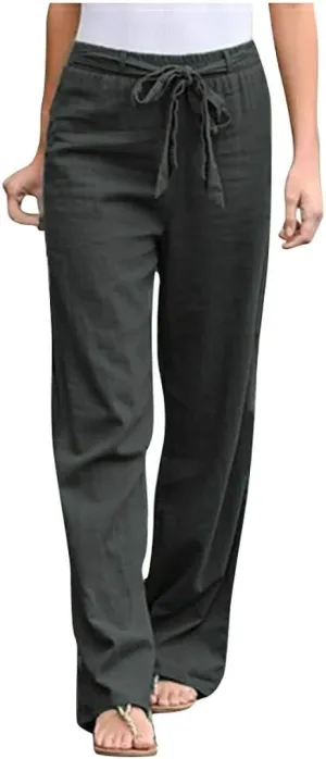 Linen Pants Women Wide Leg Yoga Pants for Women High Waisted Cargo Pants Women's Cotton Linen Casual Loose Drawstring