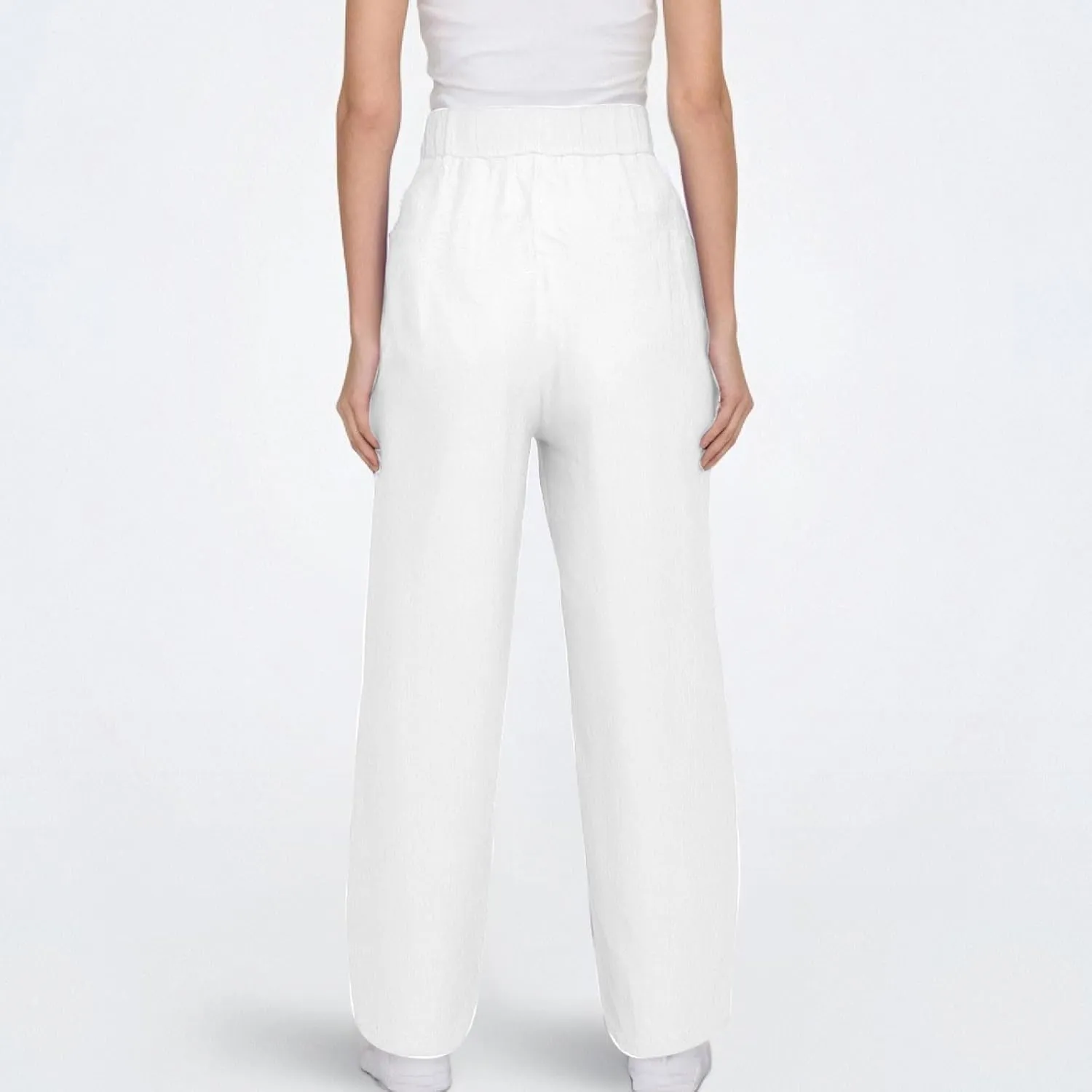 Linen Pants Women with Pockets Straight Leg Slim Fit Slacks High Elastic Waist Drawstring Palazzo Pants