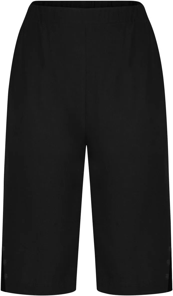 Linen Short Pants for Women Knee Length Summer Drawstring Elastic High Waist Womens Pant Straight Comfy Leg Trouser