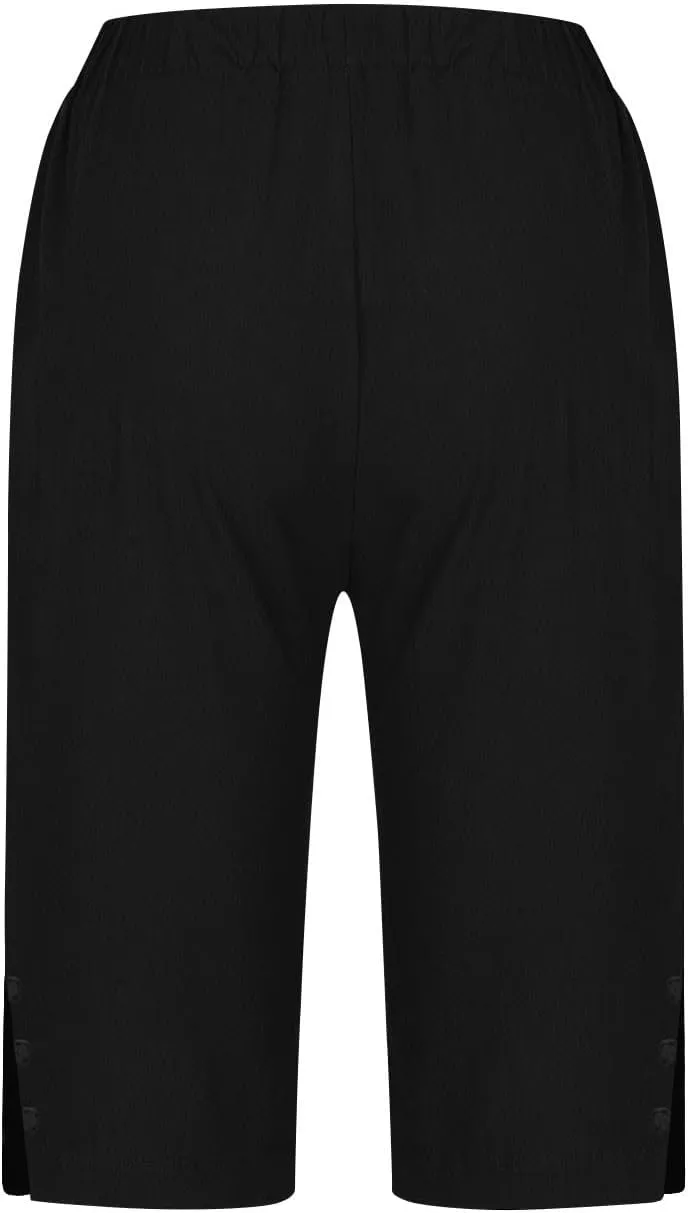 Linen Short Pants for Women Knee Length Summer Drawstring Elastic High Waist Womens Pant Straight Comfy Leg Trouser