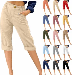 LRMQS Womens Capri Pants Summer Trendy Casual Elastic Waist Cropped Trouser Fashion Resort Wear Beach Vacation Capris Clothes