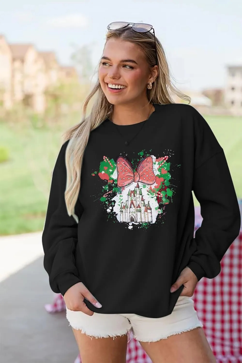 LUKYCILD Magic Kingdom Sweatshirts for Women Castle Oversized Sweatshirt Holiday Shirt Graphic Long Sleeve Pullover Tops