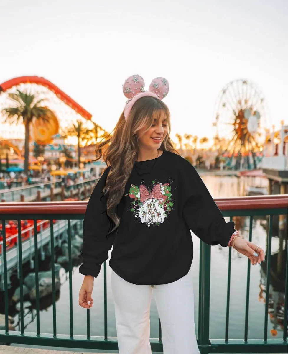 LUKYCILD Magic Kingdom Sweatshirts for Women Castle Oversized Sweatshirt Holiday Shirt Graphic Long Sleeve Pullover Tops