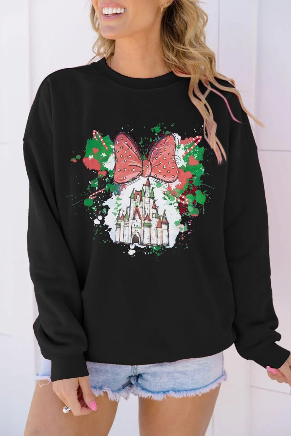 LUKYCILD Magic Kingdom Sweatshirts for Women Castle Oversized Sweatshirt Holiday Shirt Graphic Long Sleeve Pullover Tops