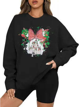 LUKYCILD Magic Kingdom Sweatshirts for Women Castle Oversized Sweatshirt Holiday Shirt Graphic Long Sleeve Pullover Tops