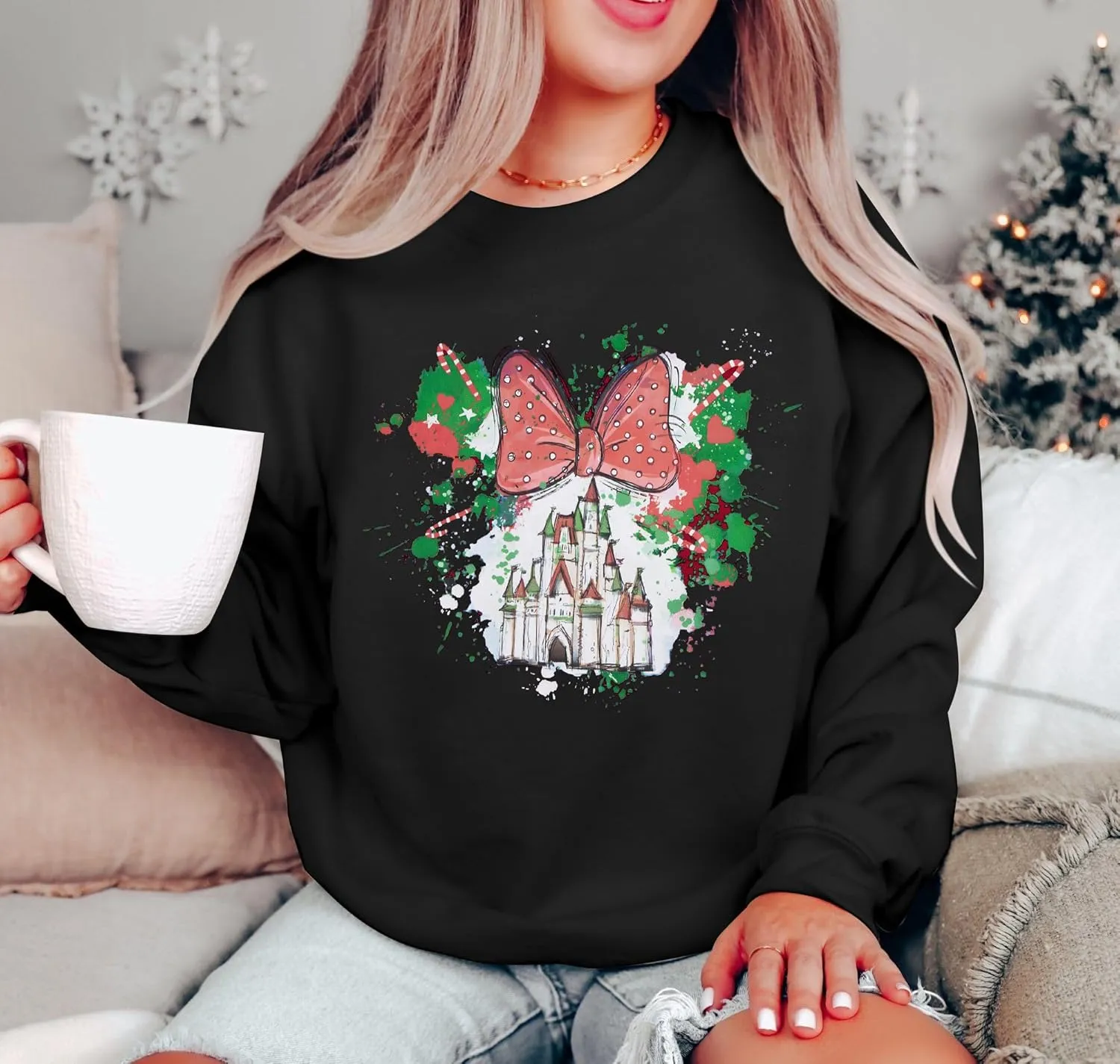 LUKYCILD Magic Kingdom Sweatshirts for Women Castle Oversized Sweatshirt Holiday Shirt Graphic Long Sleeve Pullover Tops