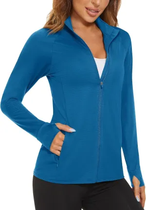 MAGCOMSEN Women's UPF 50  Lightweight Athletic Jacket Sun Protection Full Zip Long Sleeve Shirts Hiking Outdoor Pockets