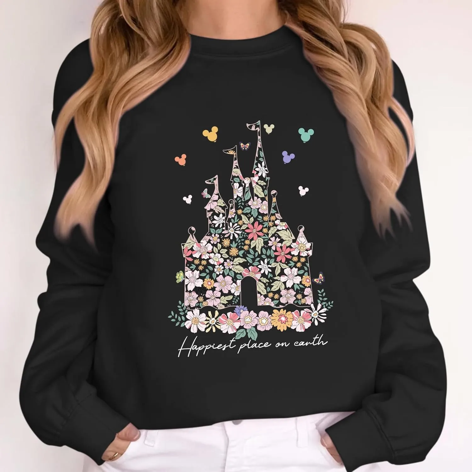 Magic Kingdom Sweatshirts for Women Magical Floral Castle Graphic Long Sleeve Shirt Holiday Vacation Pullover Tops