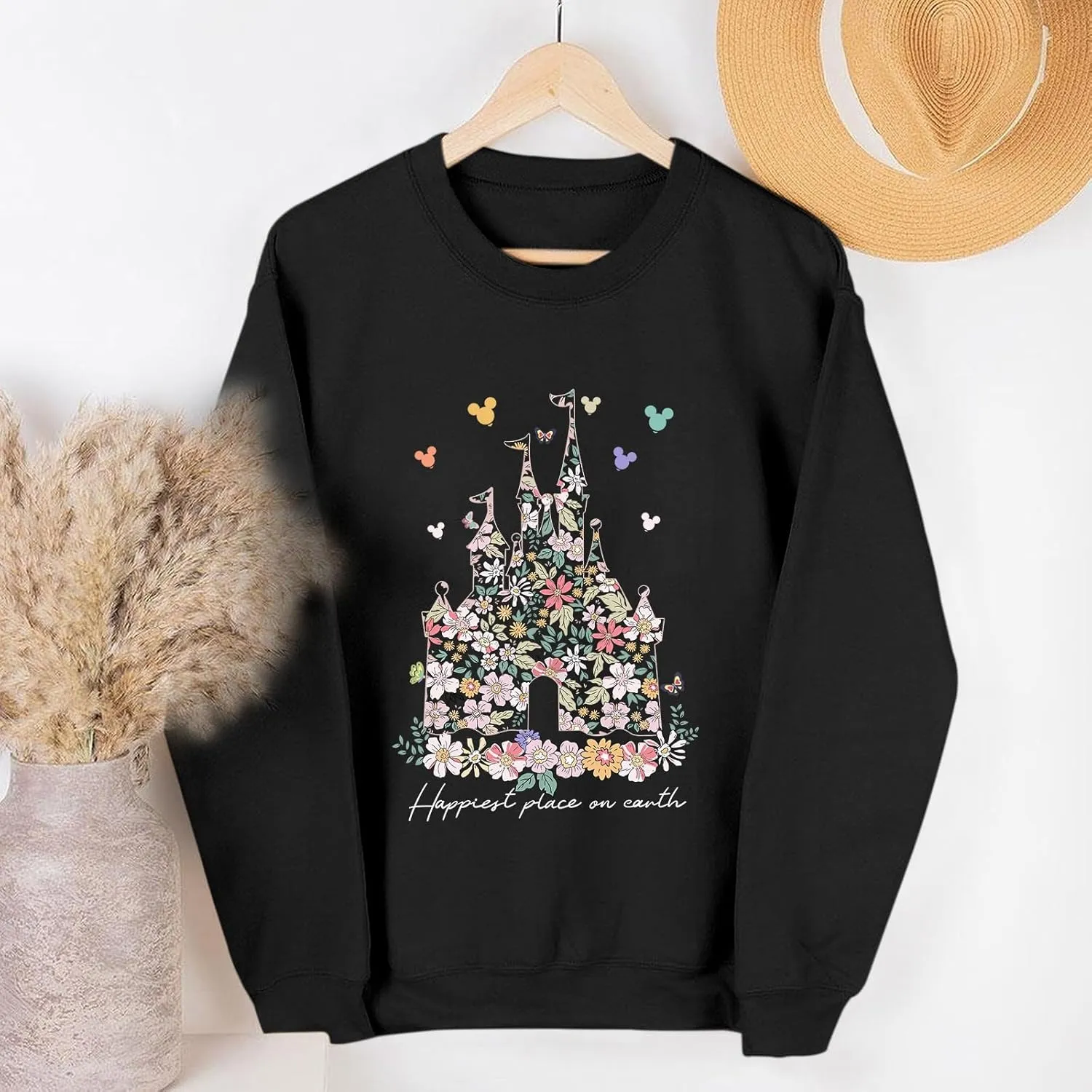 Magic Kingdom Sweatshirts for Women Magical Floral Castle Graphic Long Sleeve Shirt Holiday Vacation Pullover Tops