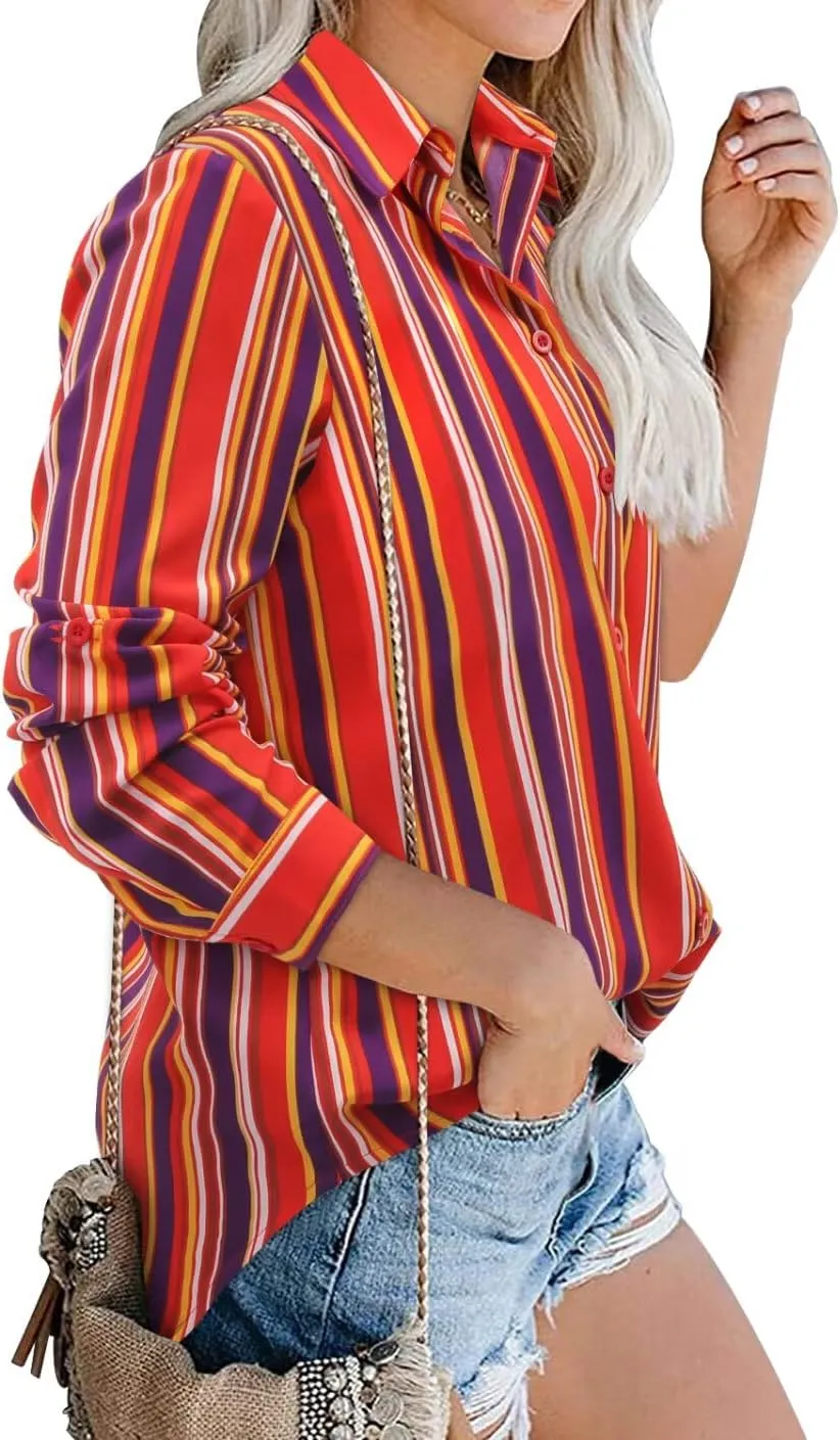 Magritta Women's Shirts Fashion Casual Loose Fit Long Sleeve Button Down Lightweight Collared Blouse Tops