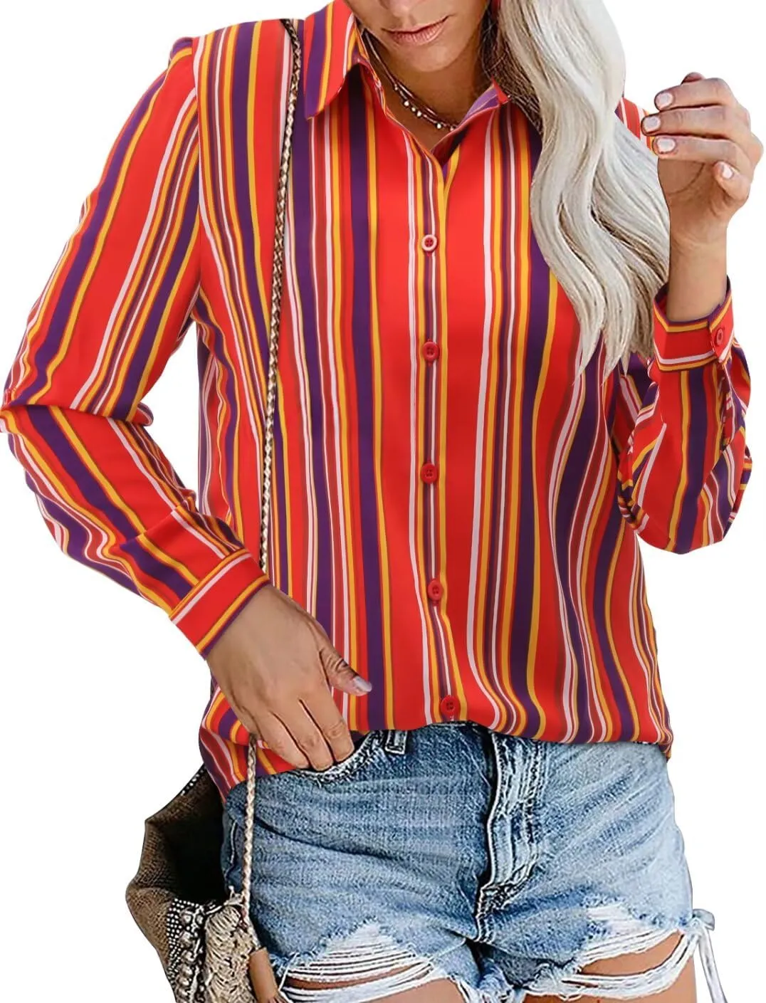Magritta Women's Shirts Fashion Casual Loose Fit Long Sleeve Button Down Lightweight Collared Blouse Tops