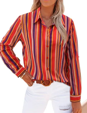 Magritta Women's Shirts Fashion Casual Loose Fit Long Sleeve Button Down Lightweight Collared Blouse Tops