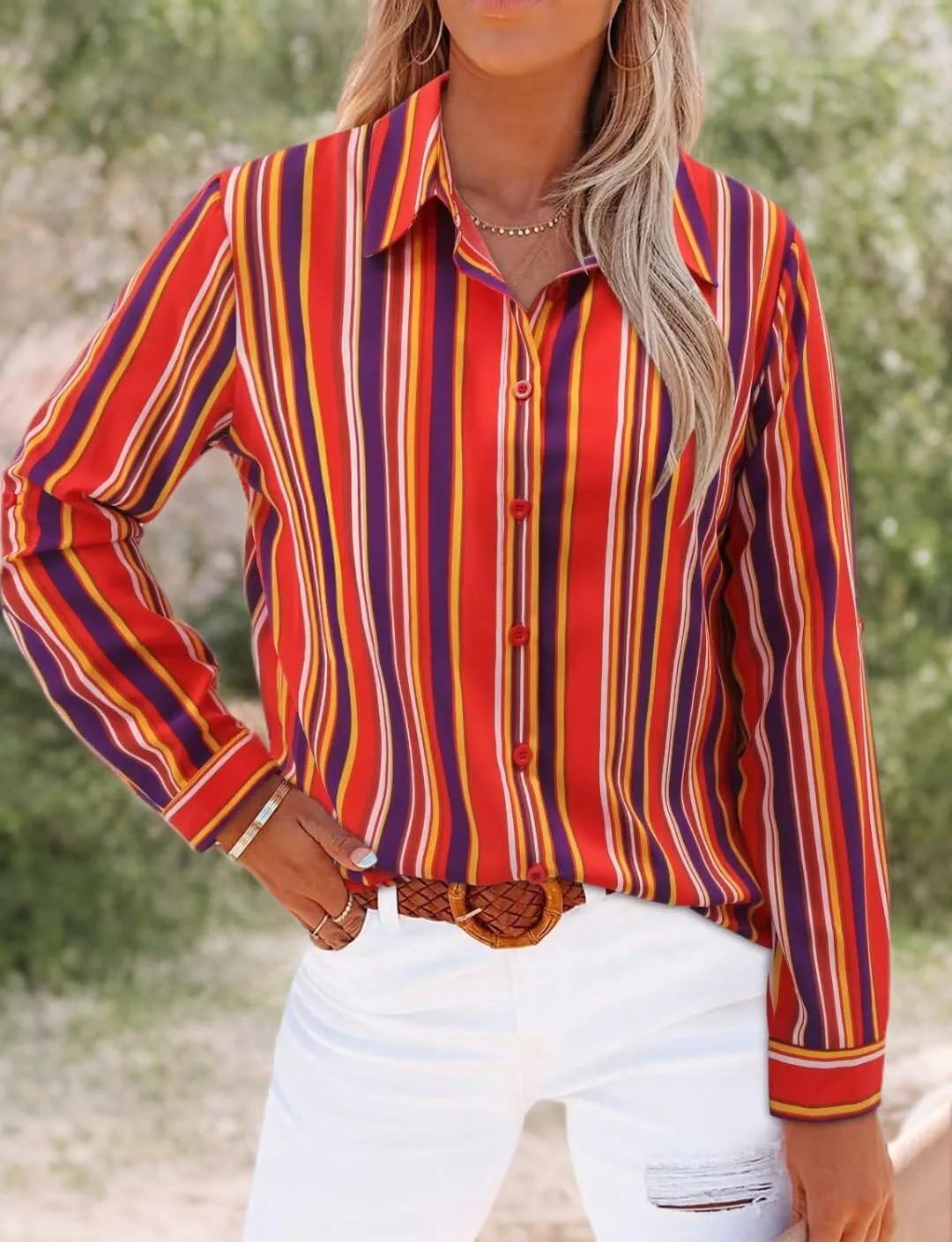 Magritta Women's Shirts Fashion Casual Loose Fit Long Sleeve Button Down Lightweight Collared Blouse Tops