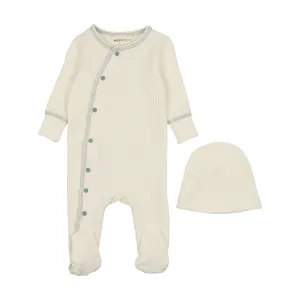 MEMA KNITS 2PC SIDE SNAP CONTRAST FOOTIE   BEANIE SET
