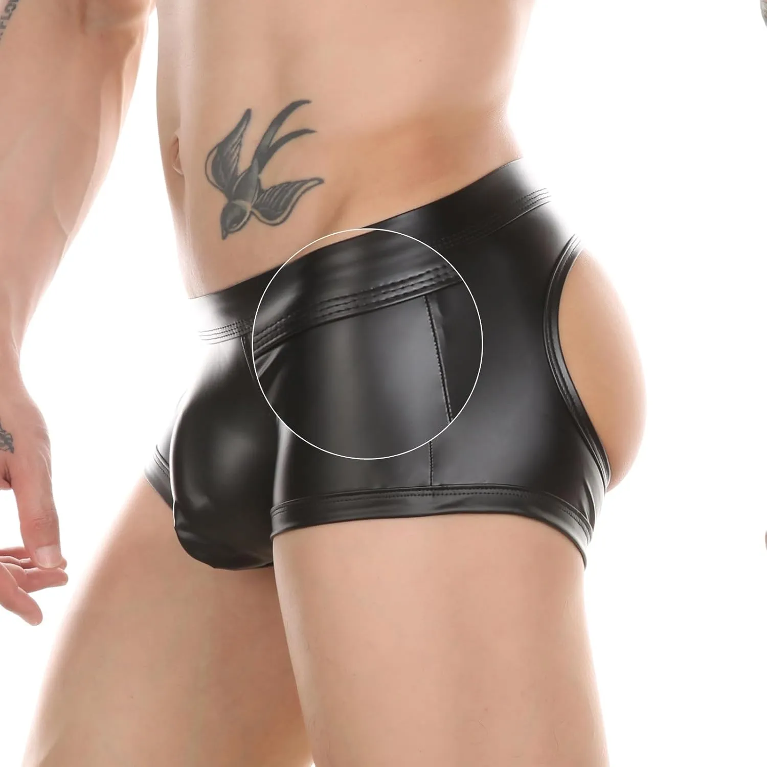 Men's Faux Leather Bulge Pouch Shorts Briefs Underwear Pants Fart Underwear for Men