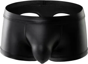 Men's Faux Leather Bulge Pouch Shorts Briefs Underwear Pants Fart Underwear for Men