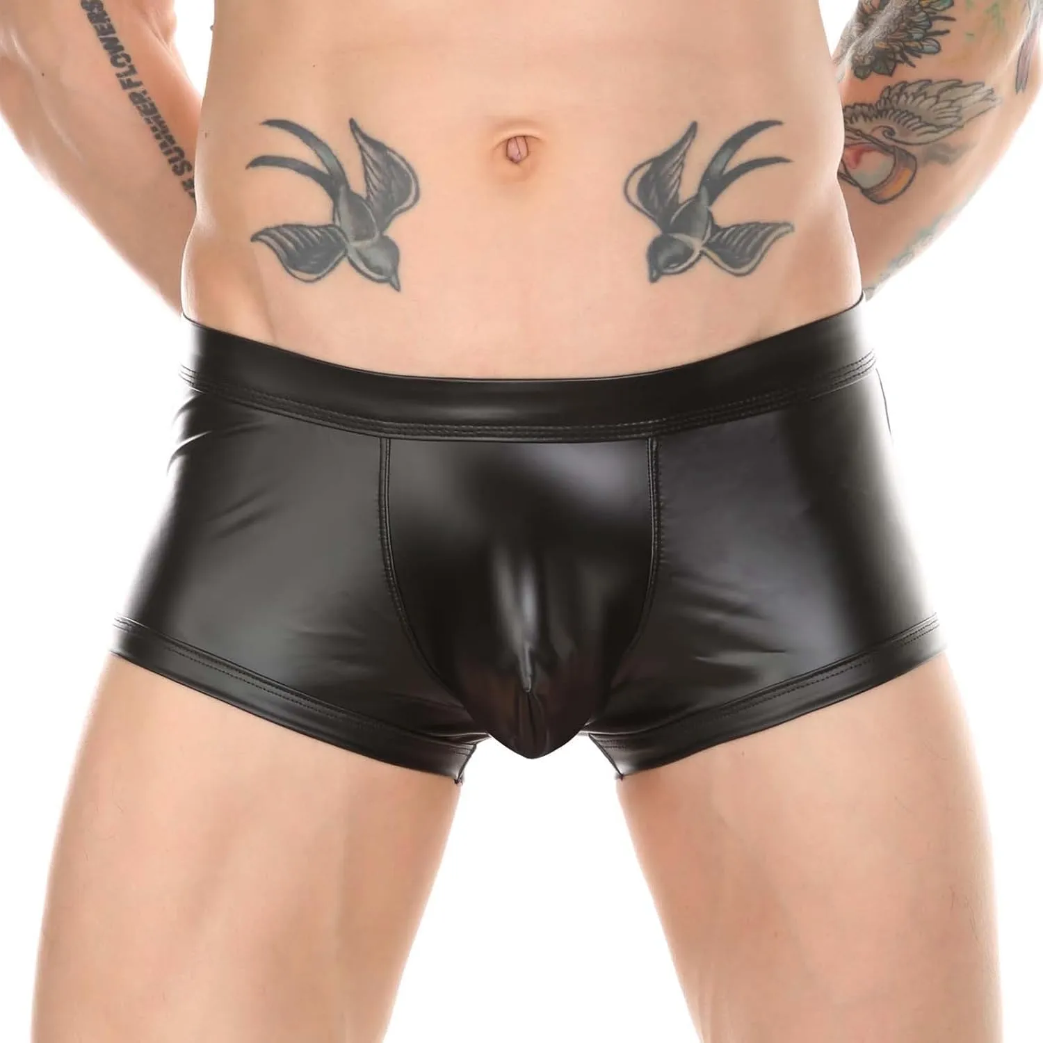 Men's Faux Leather Bulge Pouch Shorts Briefs Underwear Pants Fart Underwear for Men