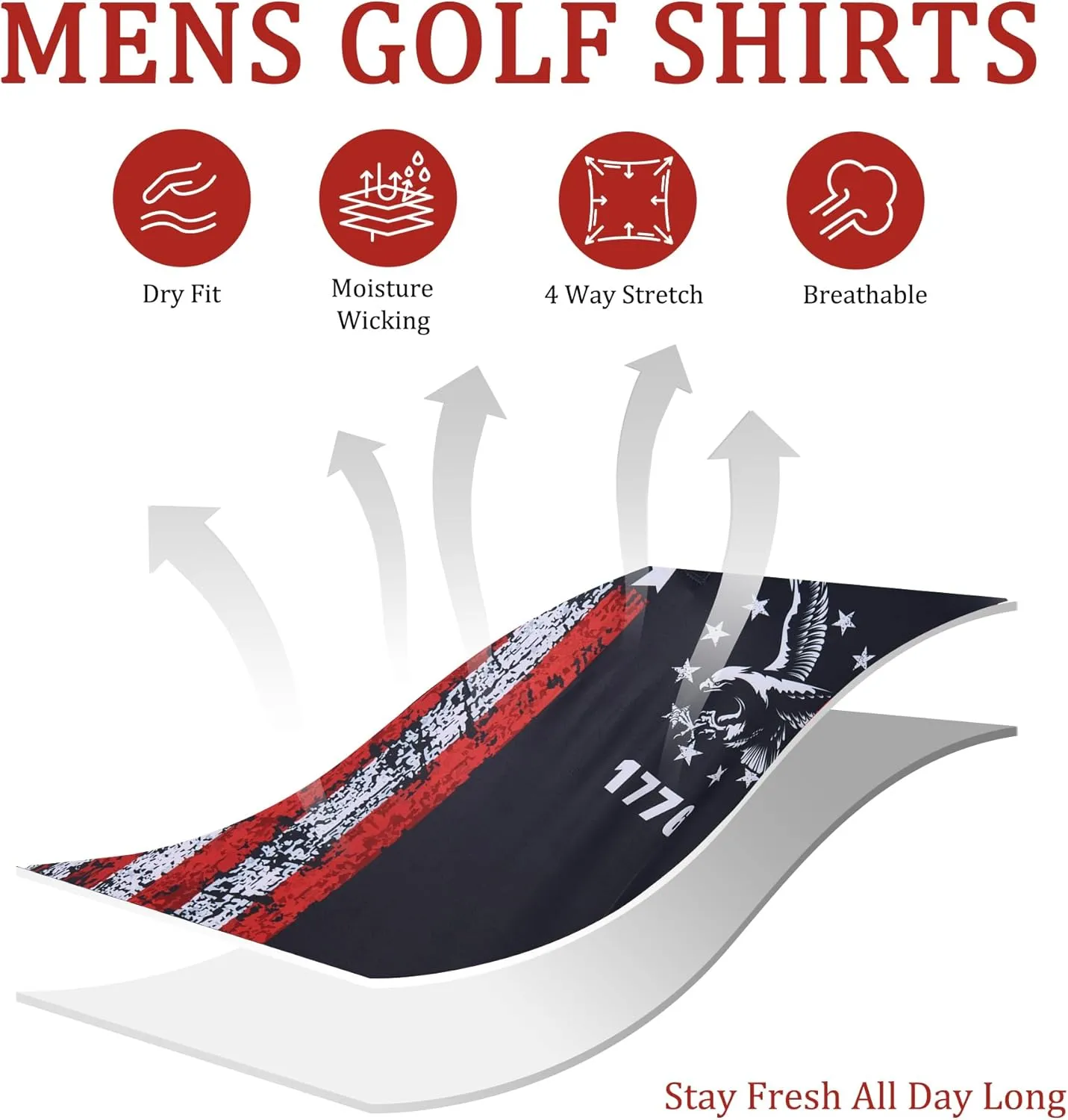 Mens Golf Shirts Short Sleeve Dry Fit Athletic Moisture Wicking Golf Polo Performance Printed Collared Polos