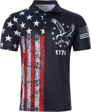 Mens Golf Shirts Short Sleeve Dry Fit Athletic Moisture Wicking Golf Polo Performance Printed Collared Polos