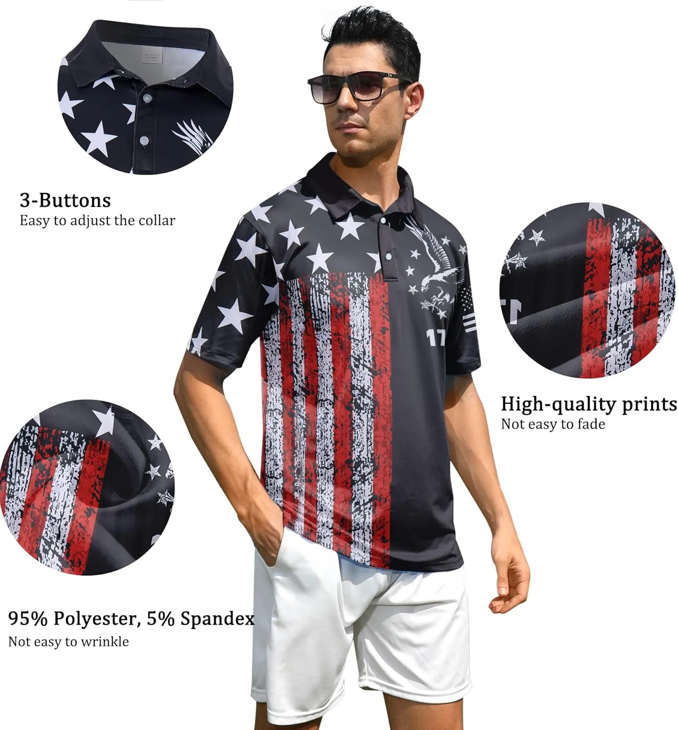 Mens Golf Shirts Short Sleeve Dry Fit Athletic Moisture Wicking Golf Polo Performance Printed Collared Polos