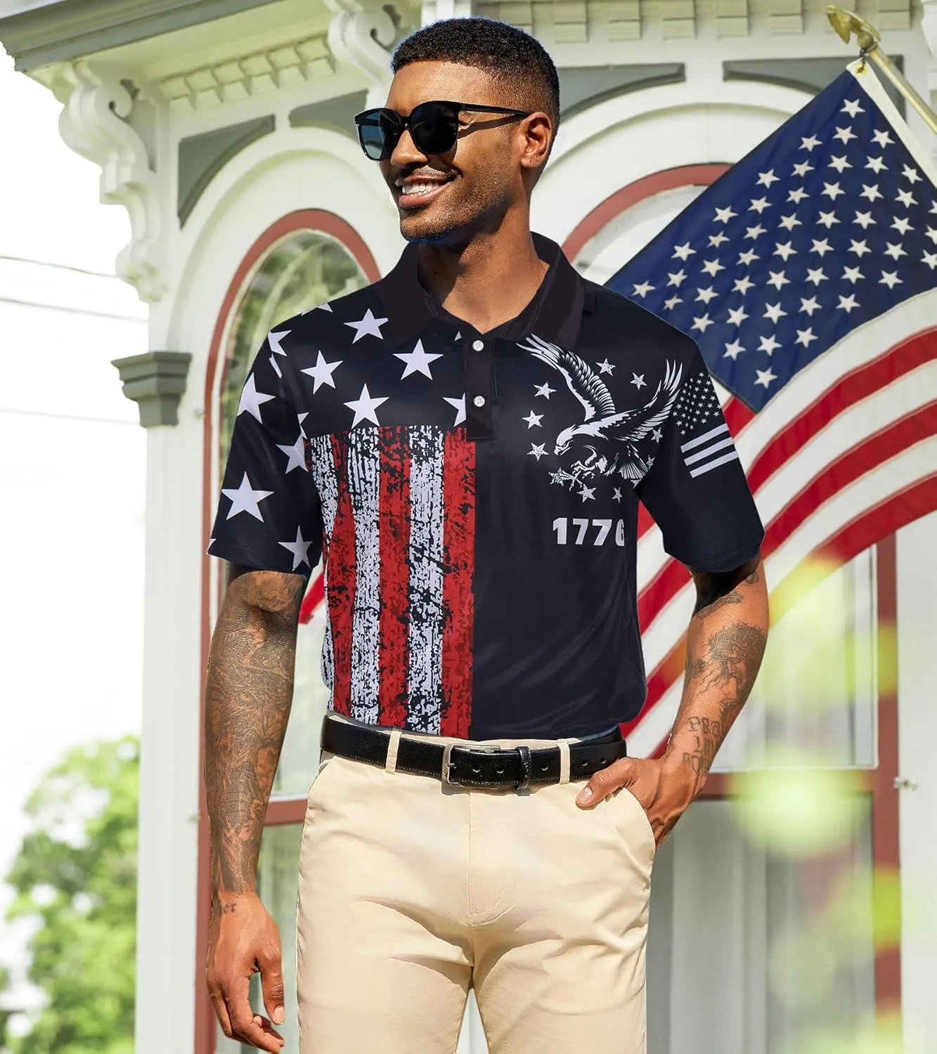Mens Golf Shirts Short Sleeve Dry Fit Athletic Moisture Wicking Golf Polo Performance Printed Collared Polos
