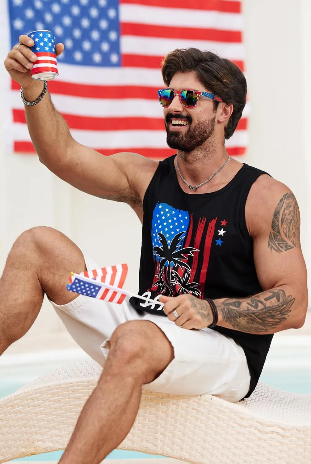 Mens Hawaiian Beach Tank Tops Summer Vacation Muscle Top Graphic Sleeveless Shirts (S-3XL)