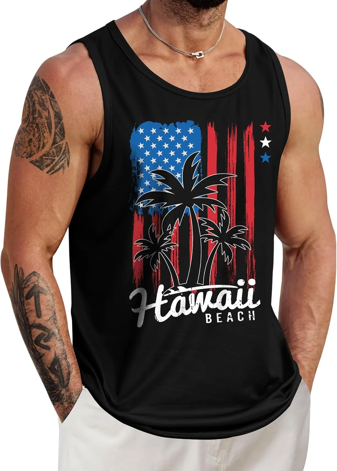 Mens Hawaiian Beach Tank Tops Summer Vacation Muscle Top Graphic Sleeveless Shirts (S-3XL)