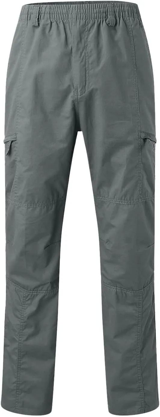 Mens Lightweight Cargo Pants Elastic Waist Straight Leg Slim Fit Chino Trousers for Men Trendy Solid Work Khaki Pant