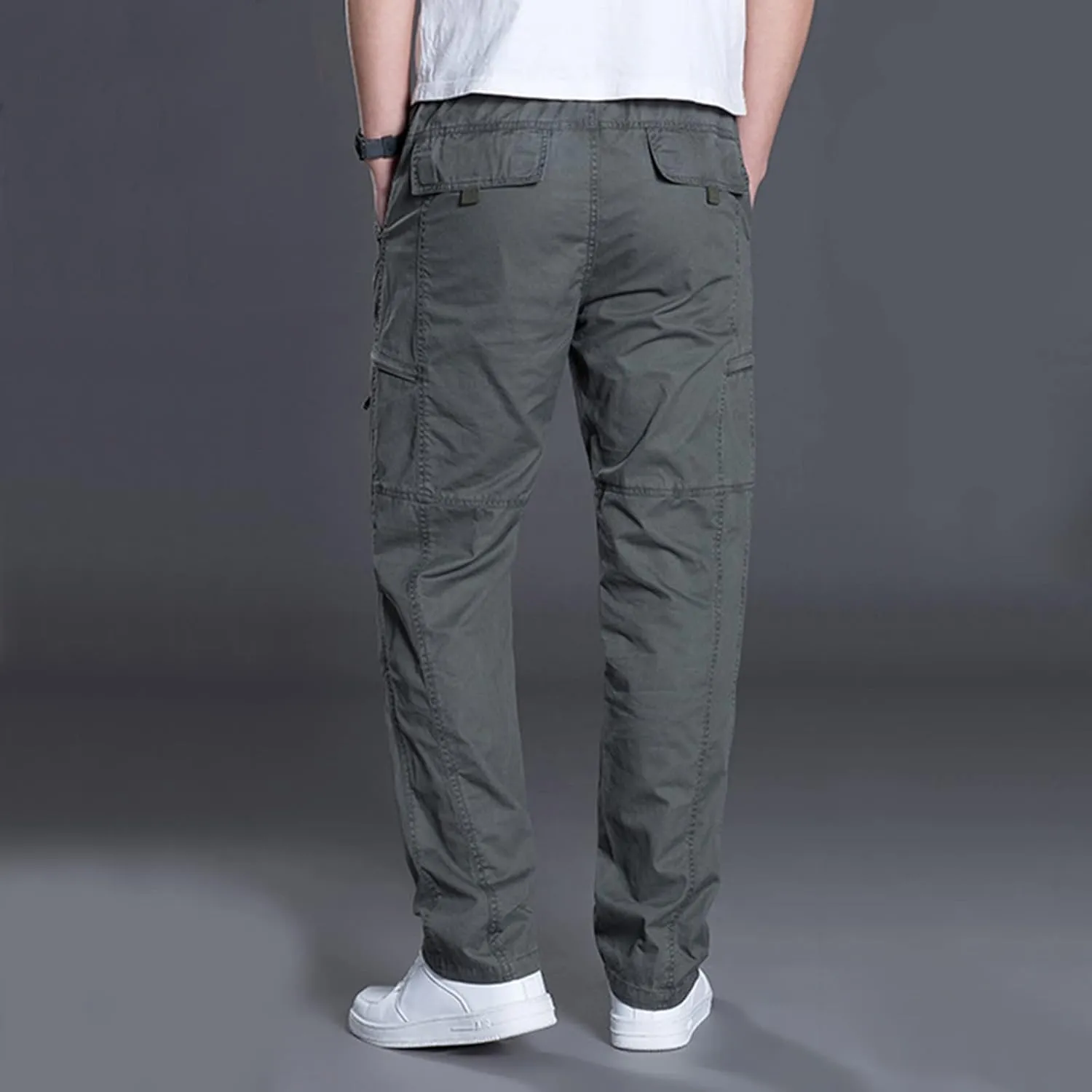Mens Lightweight Cargo Pants Elastic Waist Straight Leg Slim Fit Chino Trousers for Men Trendy Solid Work Khaki Pant