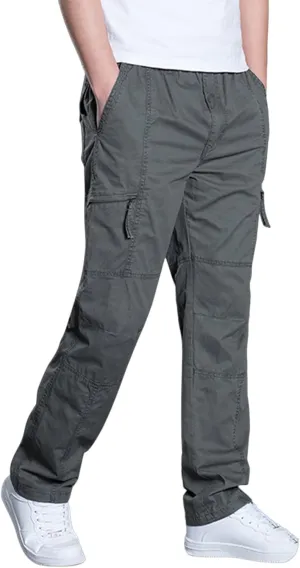 Mens Lightweight Cargo Pants Elastic Waist Straight Leg Slim Fit Chino Trousers for Men Trendy Solid Work Khaki Pant
