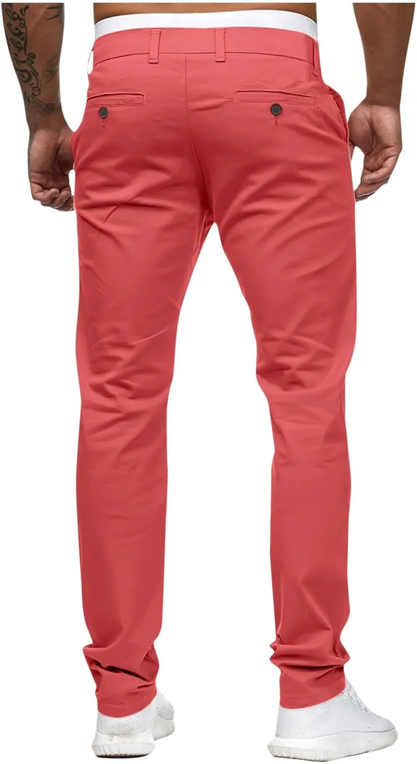 Men's Slim Fit Basic Stretchable Cotton Chino Pant Casual Long Trousers Jogger Pants Golf Clothes