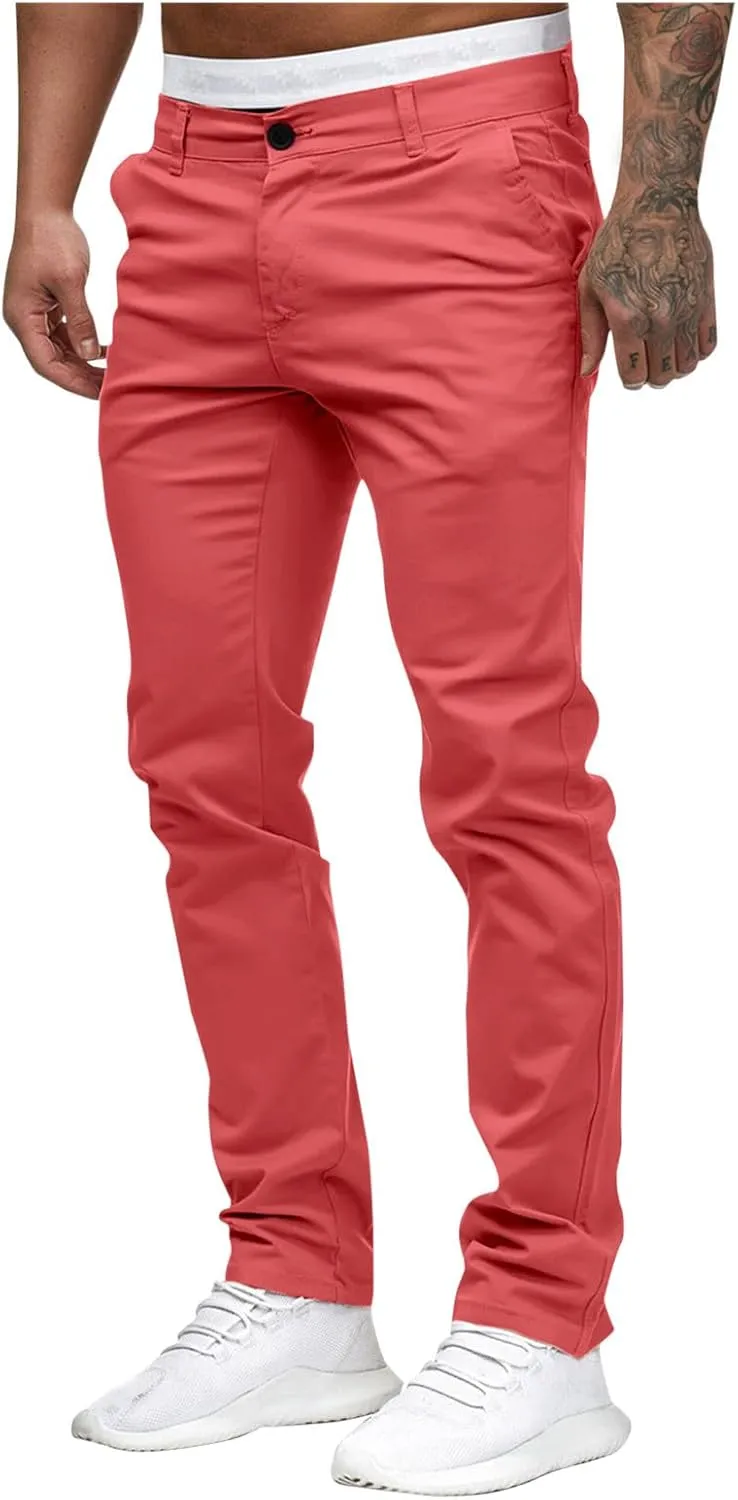 Men's Slim Fit Basic Stretchable Cotton Chino Pant Casual Long Trousers Jogger Pants Golf Clothes