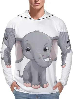 Men's UPF 50  Sun Protection Hoodie Outdoor UV Shirts Cute Cartoon Elephant Long Sleeve Quick Dry Fishing Hiking Shirt