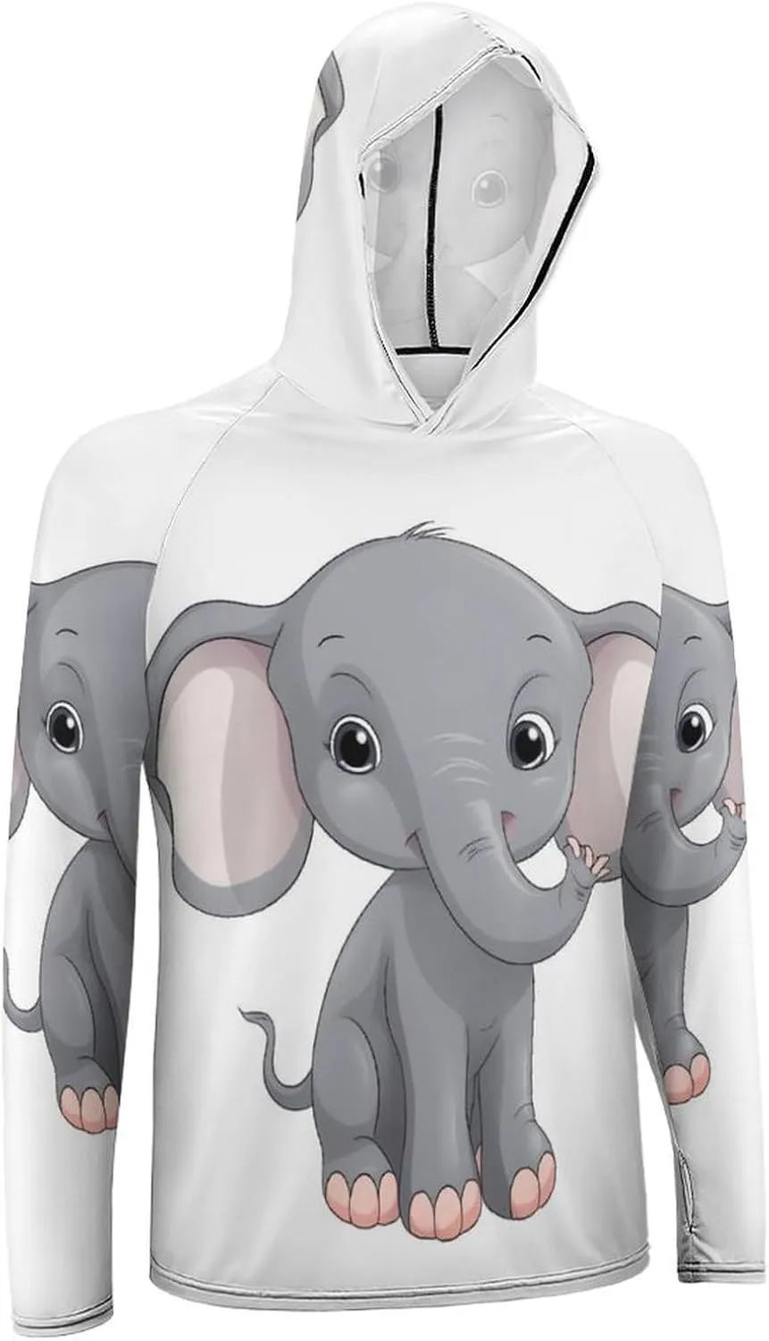 Men's UPF 50  Sun Protection Hoodie Outdoor UV Shirts Cute Cartoon Elephant Long Sleeve Quick Dry Fishing Hiking Shirt