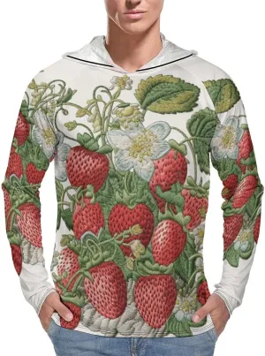 Men's UPF 50  Sun Protection Hoodie Outdoor UV Shirts Strawberry Embroidery Long Sleeve Quick Dry Fishing Hiking Shirt