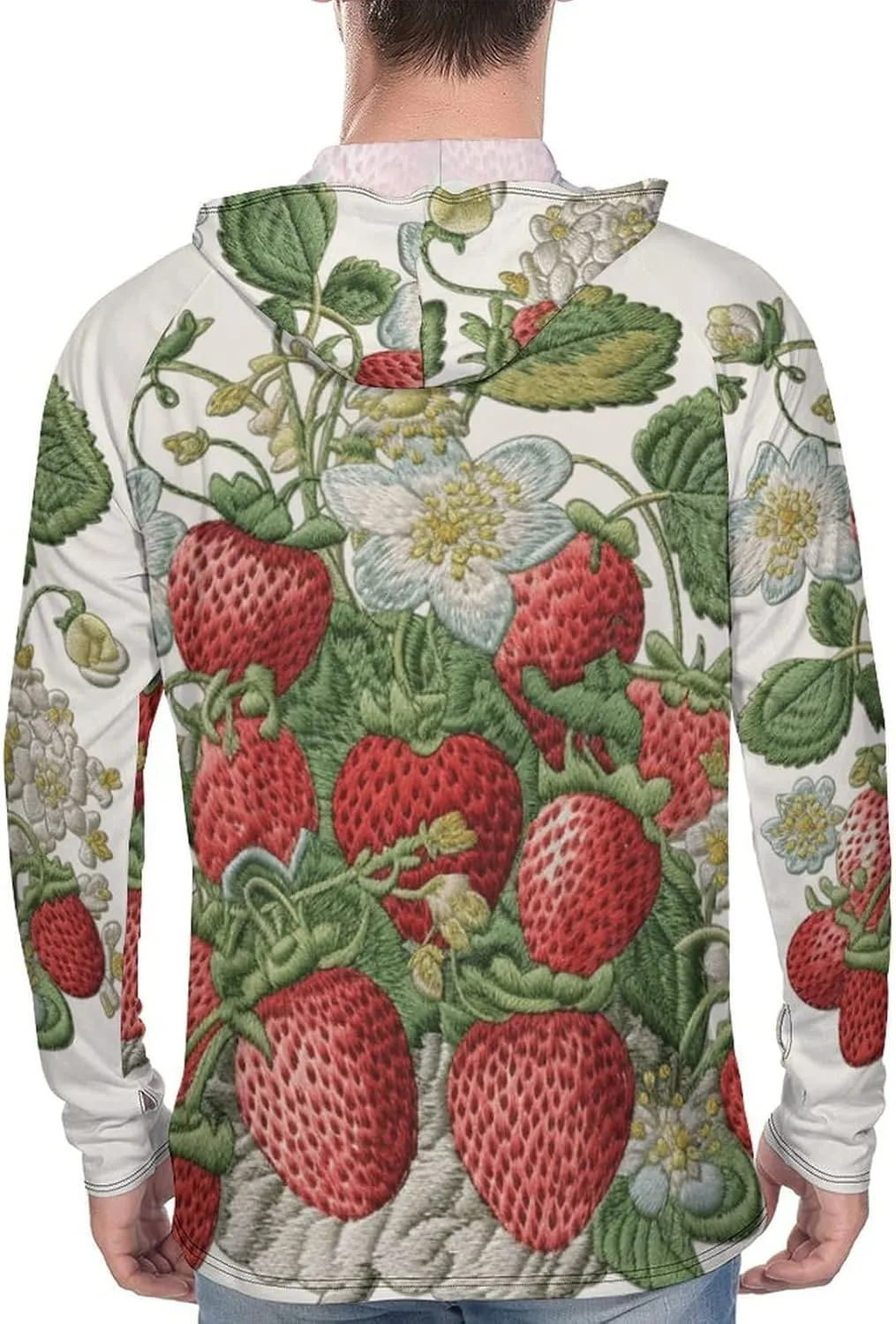 Men's UPF 50  Sun Protection Hoodie Outdoor UV Shirts Strawberry Embroidery Long Sleeve Quick Dry Fishing Hiking Shirt