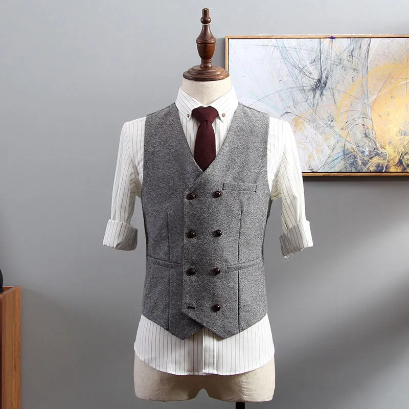 Men's V-Neck Sleeveless Slim Fit Jacket Casual Wool Vests