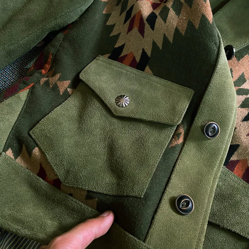 Men's Vintage Navajo Paneling Suede Leather Jacket