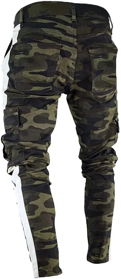 Men's Winter Pants Skinny Stretch Denim Pants Pleated Slim Fit Jeans Trousers Winter Hiking