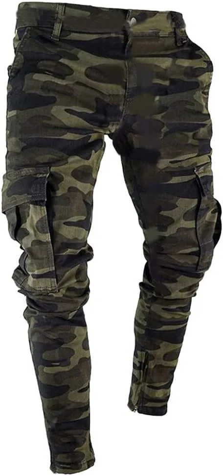 Men's Winter Pants Skinny Stretch Denim Pants Pleated Slim Fit Jeans Trousers Winter Hiking