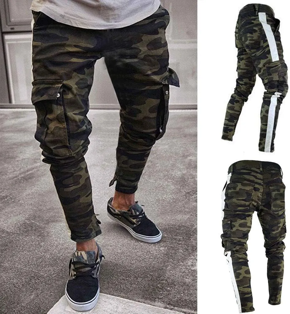 Men's Winter Pants Skinny Stretch Denim Pants Pleated Slim Fit Jeans Trousers Winter Hiking