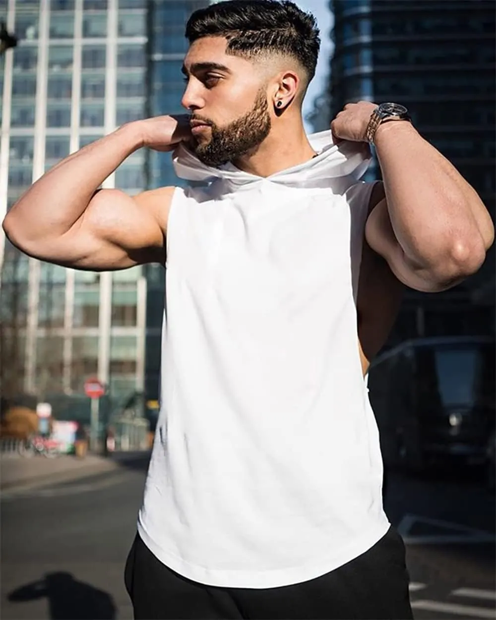 Men's Workout Hooded Tank Tops Sports Training Sleeveless Gym Hoodies Fitness Bodybuilding Cut Off Muscle Shirts