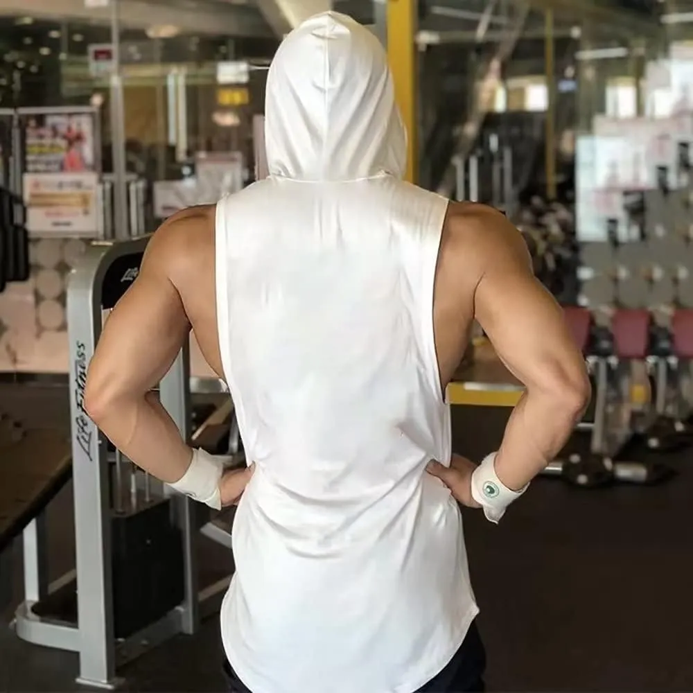 Men's Workout Hooded Tank Tops Sports Training Sleeveless Gym Hoodies Fitness Bodybuilding Cut Off Muscle Shirts