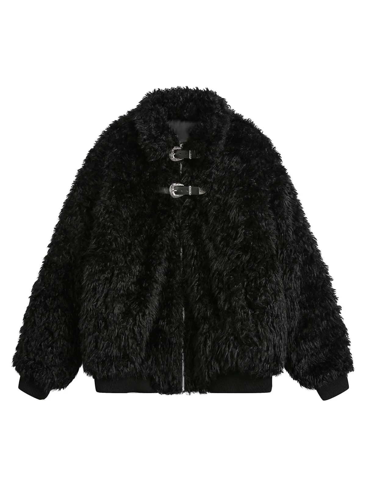 Metal leather button Faux Fur Jacket