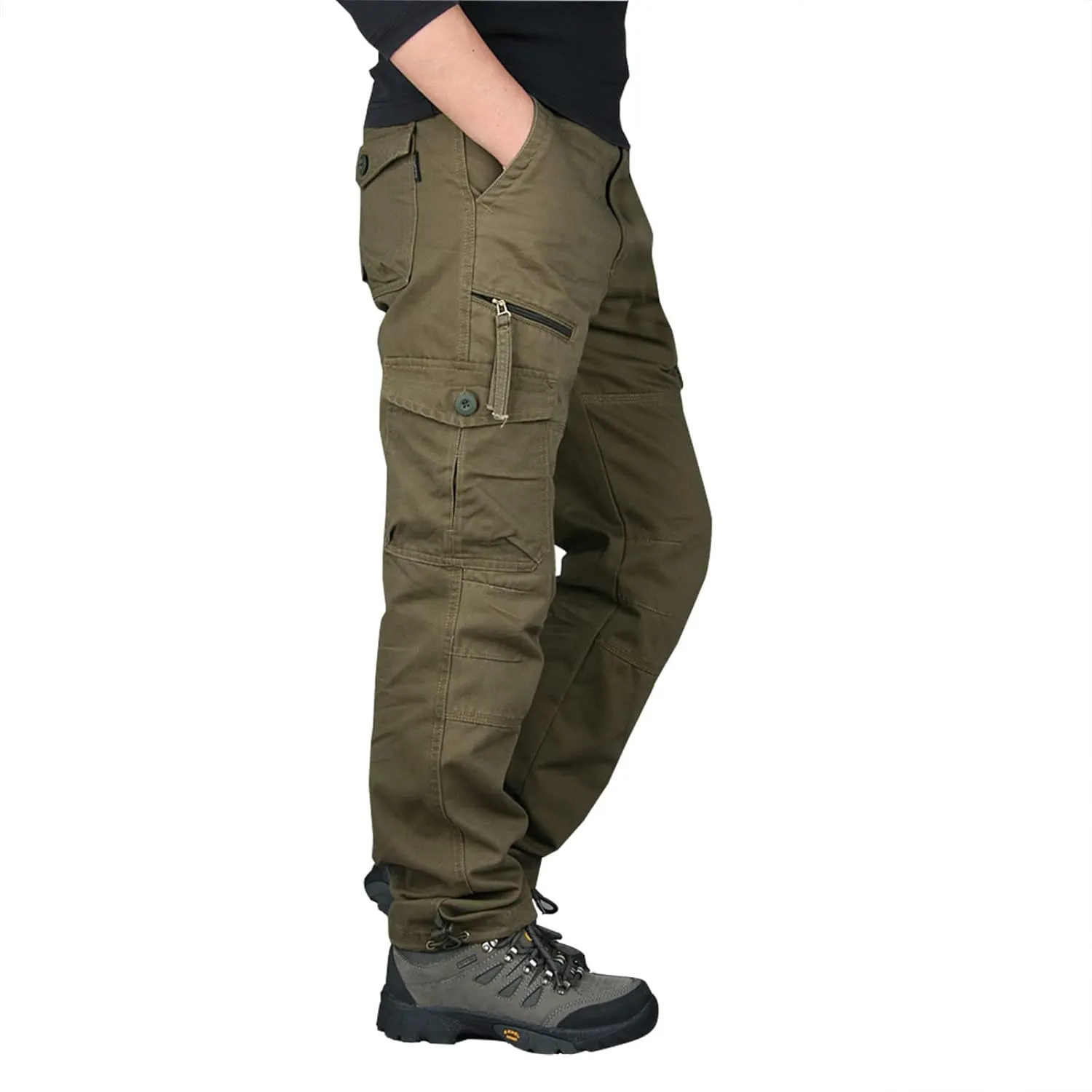 Muscularfit Men's Cargo Pants Big and Tall Cotton Elastic Waist Multi Pockets Straight Trousers Casual Loose Solid Sweatpants