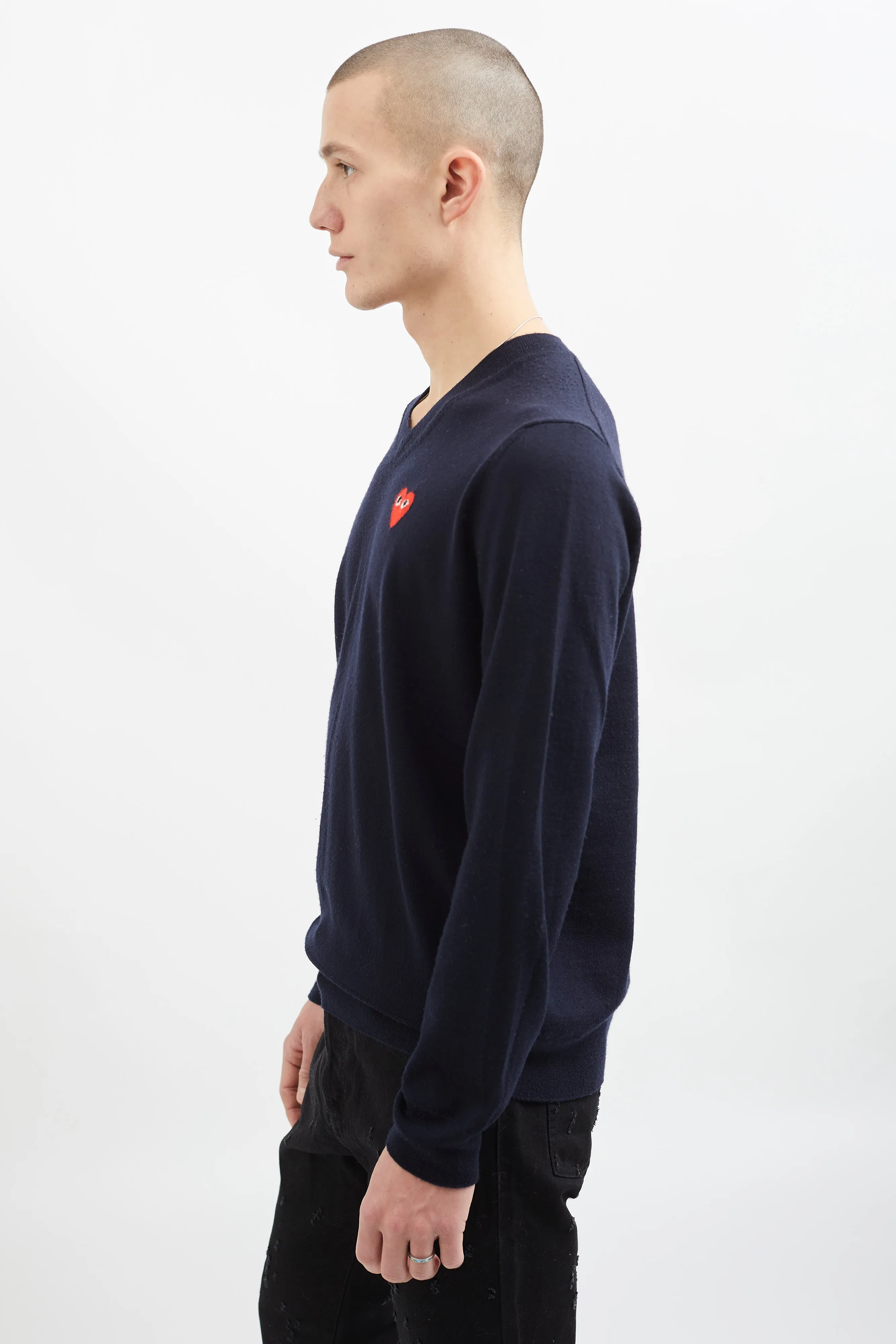 Navy Wool Red Heart Sweater