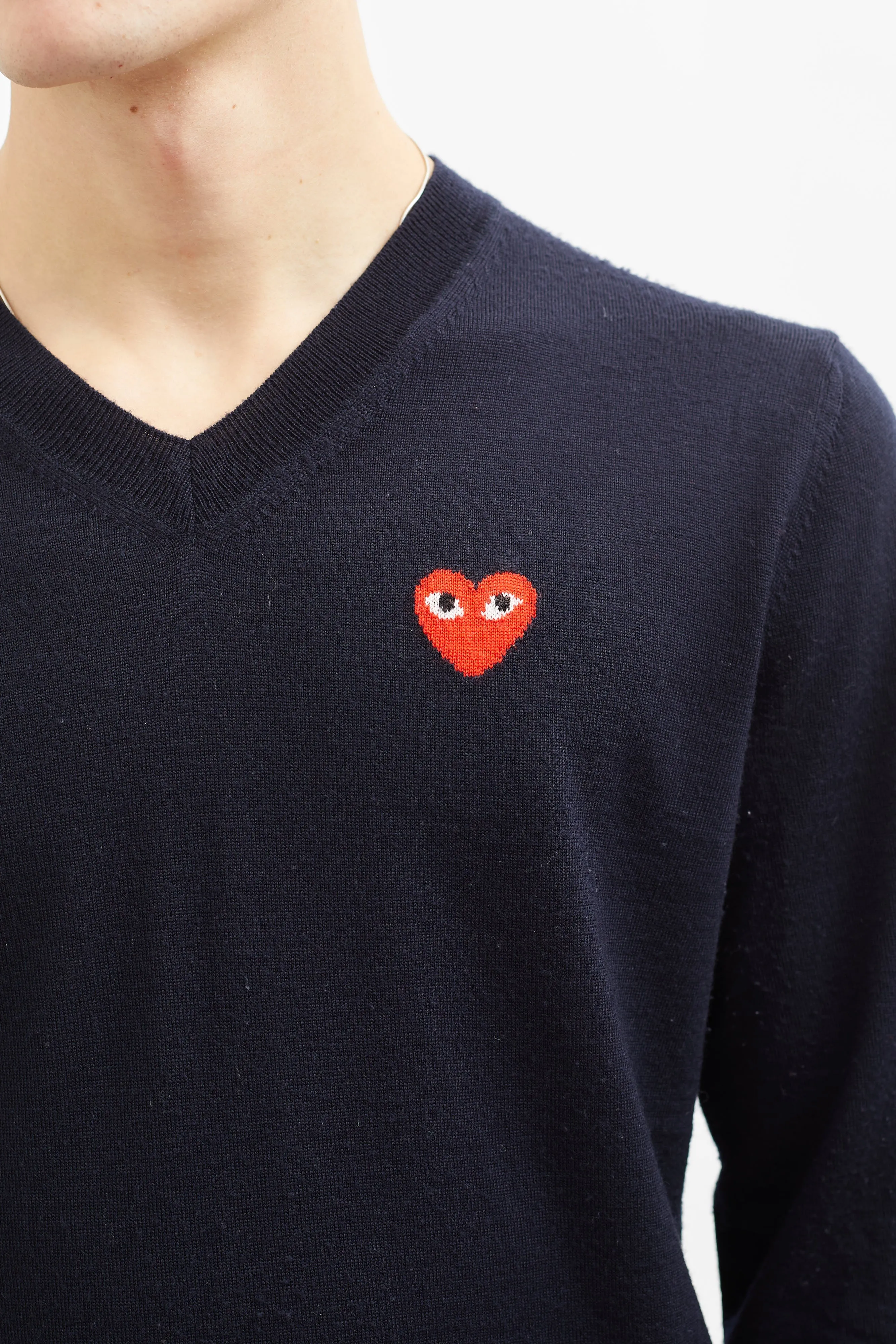 Navy Wool Red Heart Sweater