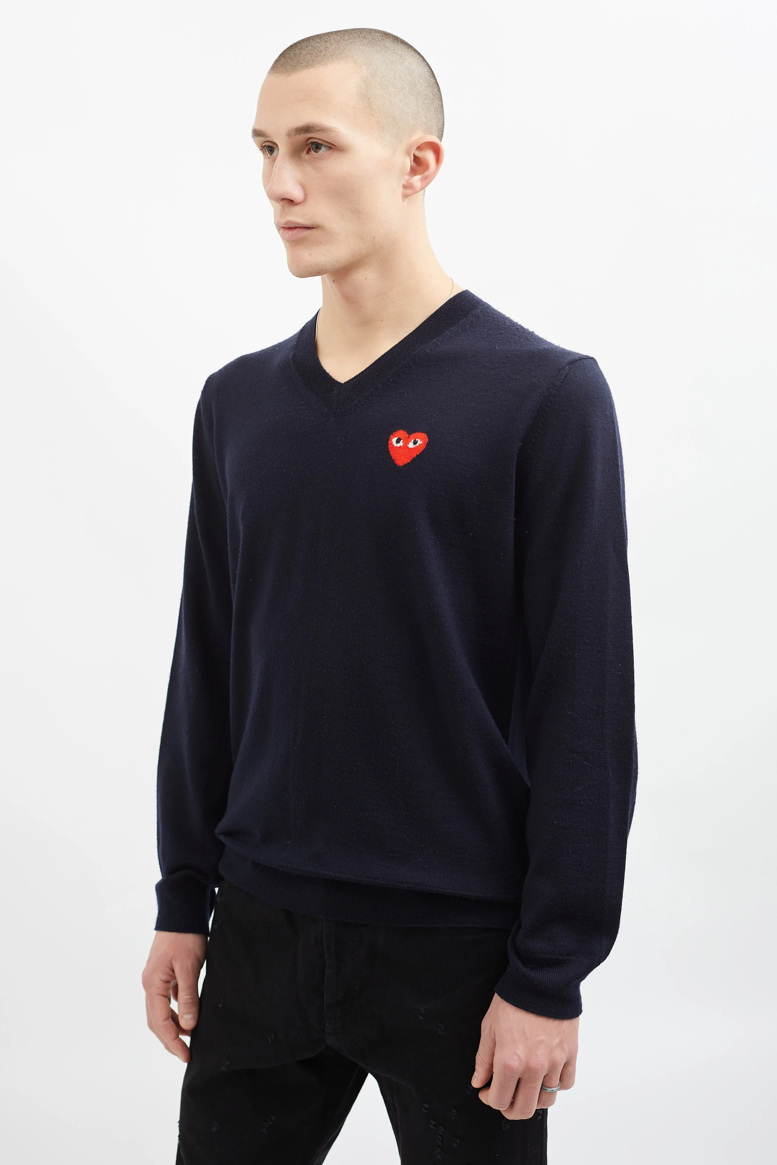 Navy Wool Red Heart Sweater
